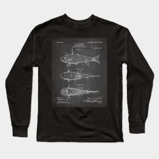 Fishing Lure Patent - Fisherman Outdoorsman Art - Black Chalkboard Long Sleeve T-Shirt